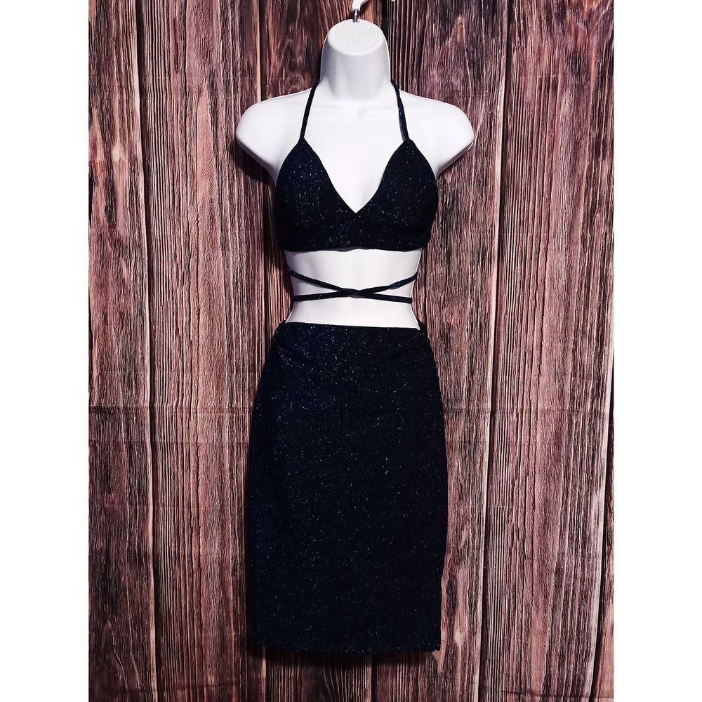 Blue‎ Sparkly 2 Piece Bikini Top and Skirt Bottom Size Small